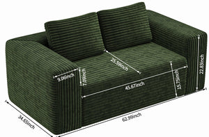 English Elm Sofa in a Box Low Profile Corduroy Floor Couch with Memory Foam for Lounge Living Green W1960P403566