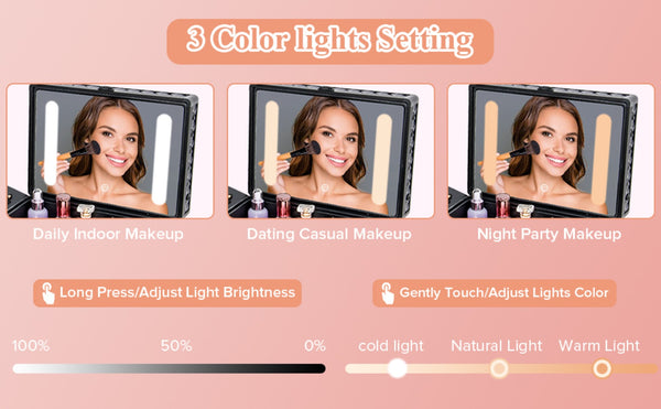 English Elm Portable Led Vanity Makeup Case Aluminum Travel Organizer with Mirror Lock Dividers W1550P163305