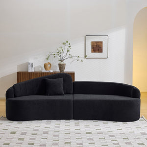 English Elm Curved Four Seat Chenille Sofa with Removable Backrest for Retro Apartment Living Black W3612S00041