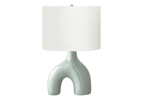 English Elm Lighting, Sculptural Arch Ceramic Table Lamp Matte Black Base Ivory Fabric Shade Modern B2710P461830