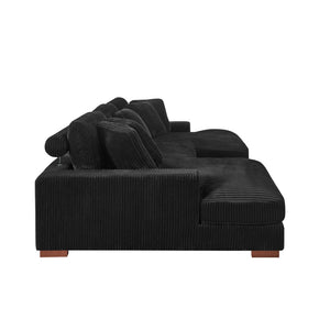 English Elm Large Corduroy Double Chaise Sectional Sofa with Lumbar Support for Spacious Living Rooms Black B2748S00018
