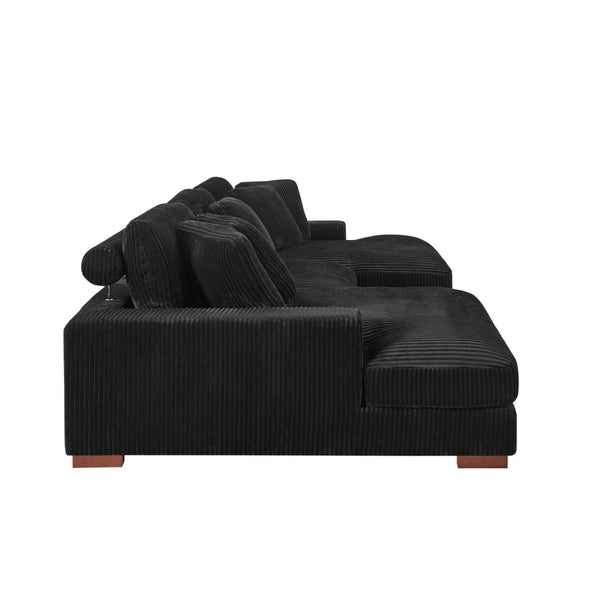 English Elm Large Corduroy Double Chaise Sectional Sofa with Lumbar Support for Spacious Living Rooms Black B2748S00018