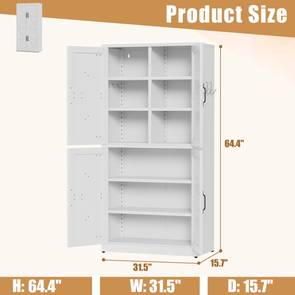 English Elm White Powder-coated Steel Pantry Cabinet with Adjustable Shelves for Kitchen or Bath T2398P413027