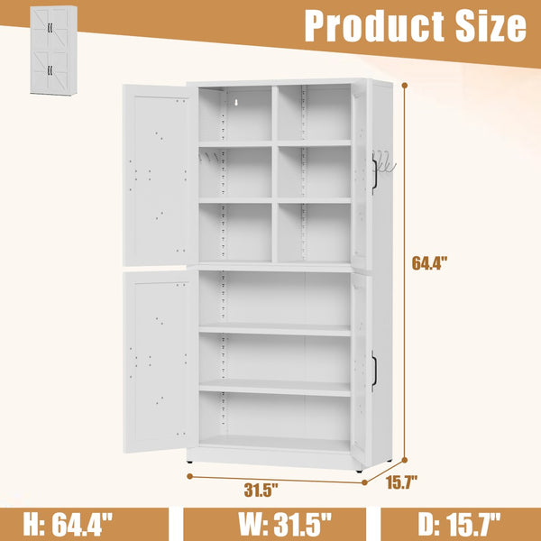 English Elm White Powder-coated Steel Pantry Cabinet with Adjustable Shelves for Kitchen or Bath T2398P413027