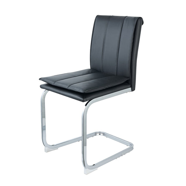 English Elm Modern Pu Leather Cantilever Dining Chairs Set of 4 with Steel Arc Frame for Kitchen Black And Silver W5123P454214