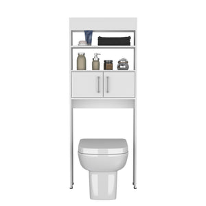 English Elm Over The Toilet Cabinet 63" H White Engineered Wood, Slim 24.56"W x 8"D, Two Shelves, Double Door B097P296806