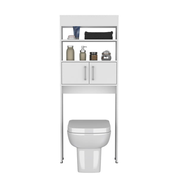 English Elm Over The Toilet Cabinet 63" H White Engineered Wood, Slim 24.56"W x 8"D, Two Shelves, Double Door B097P296806