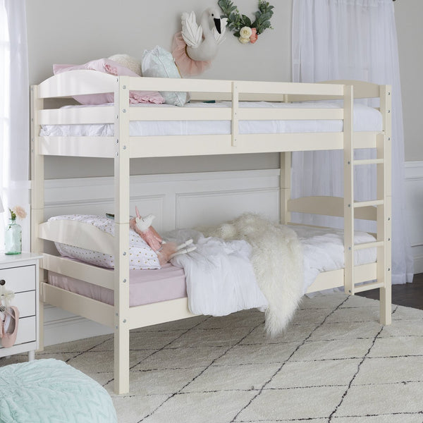 English Elm Walker Edison - Transitional Solid Pine Twin-Over-Twin Bunk Bed Frame with Safety Rails, Ladder & Slat Support White 81 L x 14.76 W x 9.84 H B185P326695
