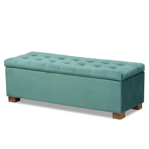 Baxton Studio Baxton Studio Modern Velvet Storage Ottoman Bench with Grid-Tufted Top and Walnut Legs for Style Teal BBT3101-Teal Velvet/Walnut-Otto
