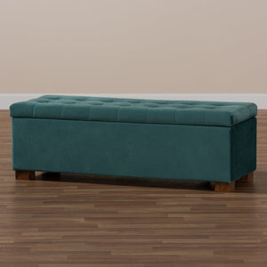 Baxton Studio Baxton Studio Modern Velvet Storage Ottoman Bench with Grid-Tufted Top and Walnut Legs for Style Teal BBT3101-Teal Velvet/Walnut-Otto