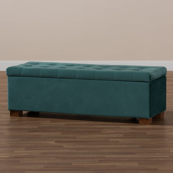 Baxton Studio Baxton Studio Modern Velvet Storage Ottoman Bench with Grid-Tufted Top and Walnut Legs for Style Teal BBT3101-Teal Velvet/Walnut-Otto
