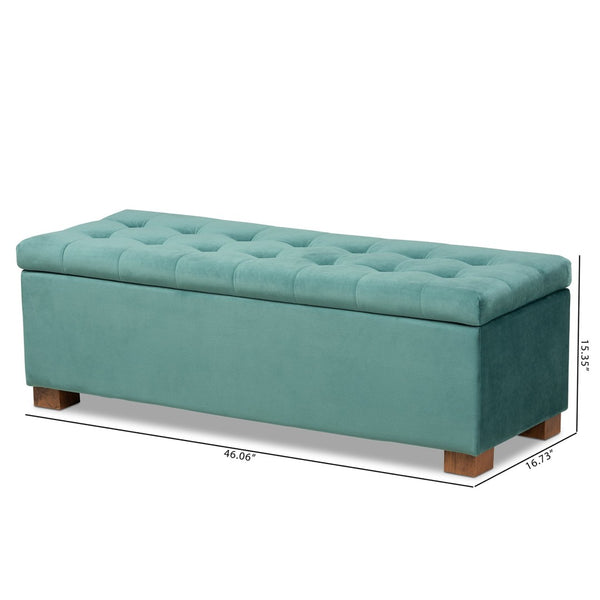 Baxton Studio Baxton Studio Modern Velvet Storage Ottoman Bench with Grid-Tufted Top and Walnut Legs for Style Teal BBT3101-Teal Velvet/Walnut-Otto