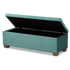 Baxton Studio Baxton Studio Modern Velvet Storage Ottoman Bench with Grid-Tufted Top and Walnut Legs for Style Teal BBT3101-Teal Velvet/Walnut-Otto