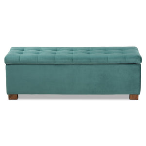 Baxton Studio Baxton Studio Modern Velvet Storage Ottoman Bench with Grid-Tufted Top and Walnut Legs for Style Teal BBT3101-Teal Velvet/Walnut-Otto