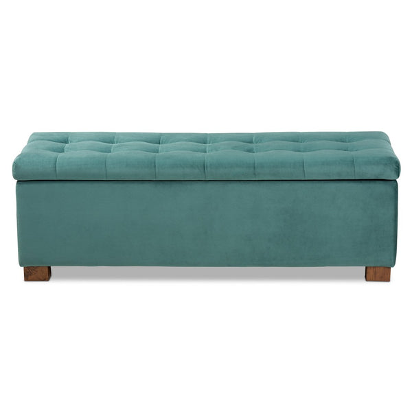 Baxton Studio Baxton Studio Modern Velvet Storage Ottoman Bench with Grid-Tufted Top and Walnut Legs for Style Teal BBT3101-Teal Velvet/Walnut-Otto