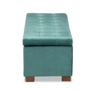 Baxton Studio Baxton Studio Modern Velvet Storage Ottoman Bench with Grid-Tufted Top and Walnut Legs for Style Teal BBT3101-Teal Velvet/Walnut-Otto