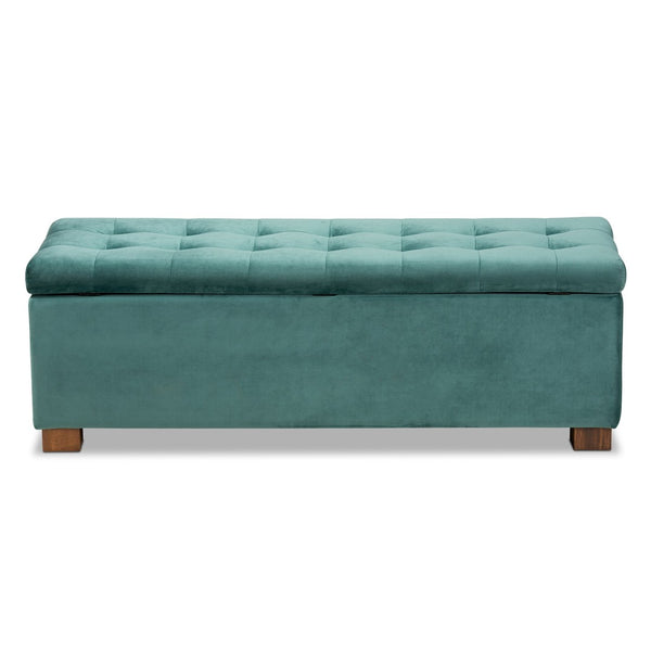Baxton Studio Baxton Studio Modern Velvet Storage Ottoman Bench with Grid-Tufted Top and Walnut Legs for Style Teal BBT3101-Teal Velvet/Walnut-Otto