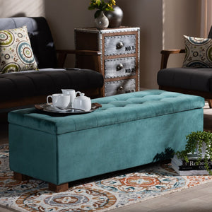 Baxton Studio Baxton Studio Modern Velvet Storage Ottoman Bench with Grid-Tufted Top and Walnut Legs for Style Teal BBT3101-Teal Velvet/Walnut-Otto