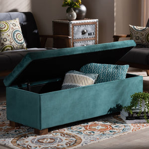 Baxton Studio Baxton Studio Modern Velvet Storage Ottoman Bench with Grid-Tufted Top and Walnut Legs for Style Teal BBT3101-Teal Velvet/Walnut-Otto