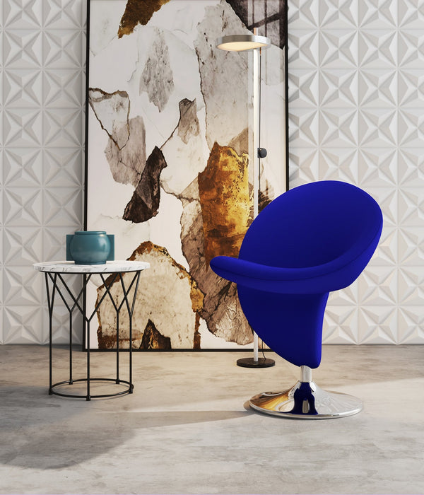 English Elm Curl Wool Blend Swivel Lounge Chair with Polished Chrome Base, 360° Comfort, Modern Curl Design Blue B365P398416