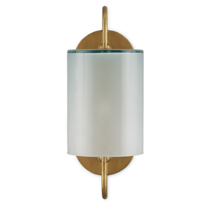 Glacier Brass Wall Sconce - Elegant Frosted Glass Shade for Soft Illumination in Damp Spaces