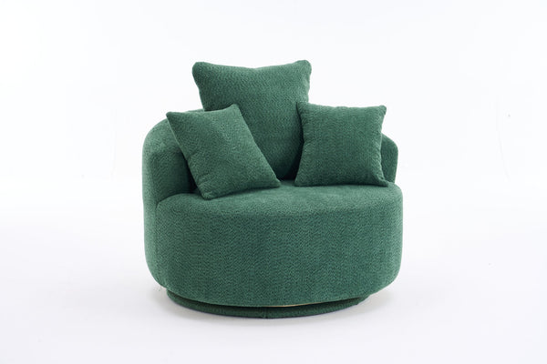 English Elm 360° Swivel Chair upholstered barrel accent chair with plush high-resilience foam and pillows for comfort Antique Green W2231P264471