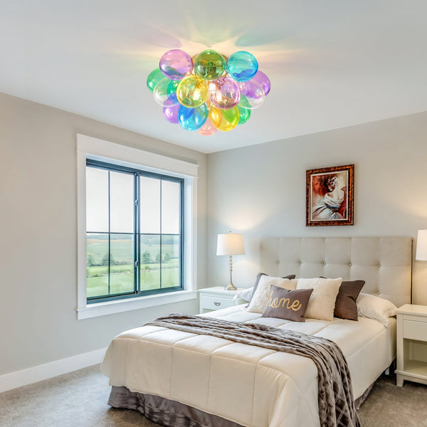English Elm Colorful 15" Glass Bubble Ceiling Light Multicolor Swirled Pendant with Gold Base, Cozy Dimmer-Friendly Fixture W2869P218648