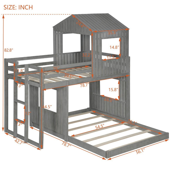 English Elm Wooden Twin Over Full Bunk Bed Farmhouse Playhouse Design with Ladder Guardrails LT000327AAE-1