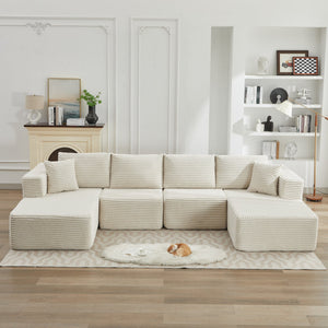 English Elm 106" Cloud Sectional Couch - Modular Double Chaise Sofa In Plush Beige Corduroy For Ultimate Comfort W1143S00027