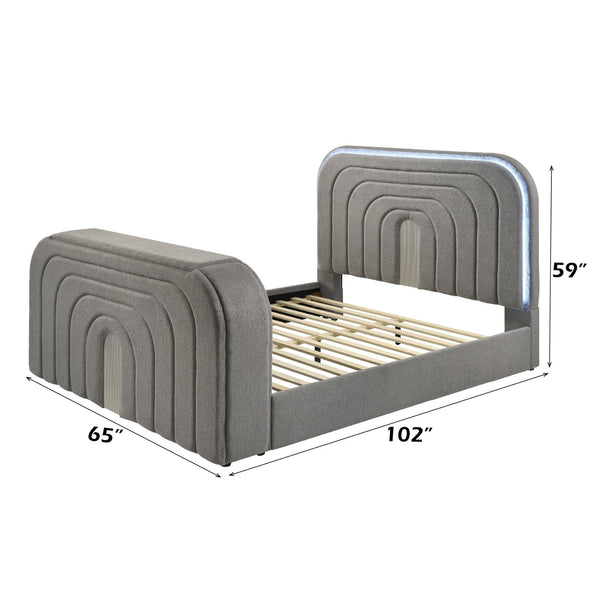 English Elm Shelyn Teddy Sherpa Queen Bed with LED Headboard, Fireplace TV Lift, Bluetooth Speakers & Storage Gray 85.83 L x 12.6 W x 6.1 H B2726S00529
