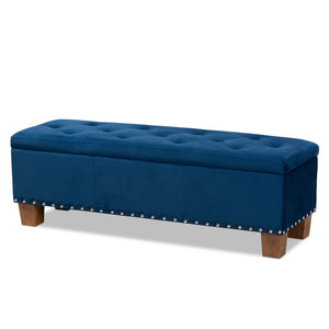 Baxton Studio Baxton Studio Modern Velvet Upholstered Button-Tufted Storage Ottoman Bench with Elegant Design Navy Blue BBT3136-Navy Velvet/Walnut-Otto