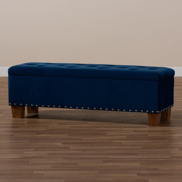 Baxton Studio Baxton Studio Modern Velvet Upholstered Button-Tufted Storage Ottoman Bench with Elegant Design Navy Blue BBT3136-Navy Velvet/Walnut-Otto