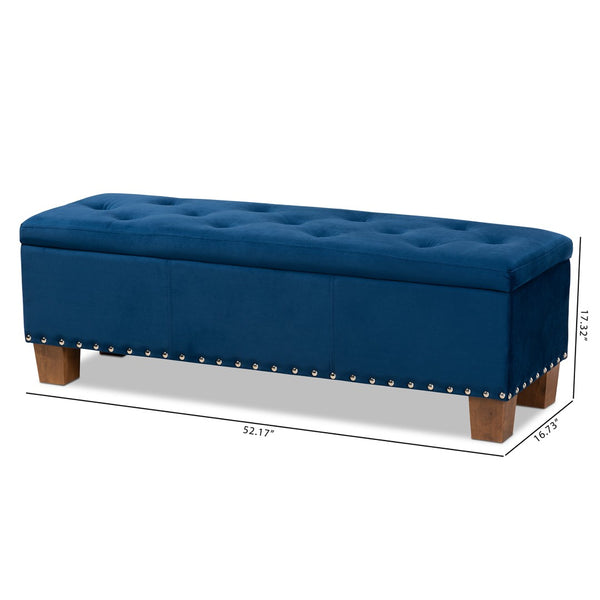 Baxton Studio Baxton Studio Modern Velvet Upholstered Button-Tufted Storage Ottoman Bench with Elegant Design Navy Blue BBT3136-Navy Velvet/Walnut-Otto