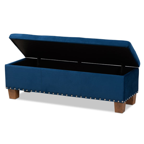 Baxton Studio Baxton Studio Modern Velvet Upholstered Button-Tufted Storage Ottoman Bench with Elegant Design Navy Blue BBT3136-Navy Velvet/Walnut-Otto
