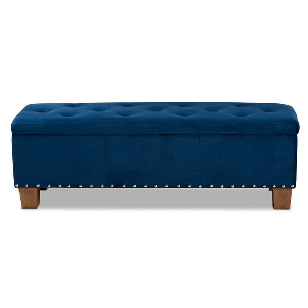 Baxton Studio Baxton Studio Modern Velvet Upholstered Button-Tufted Storage Ottoman Bench with Elegant Design Navy Blue BBT3136-Navy Velvet/Walnut-Otto