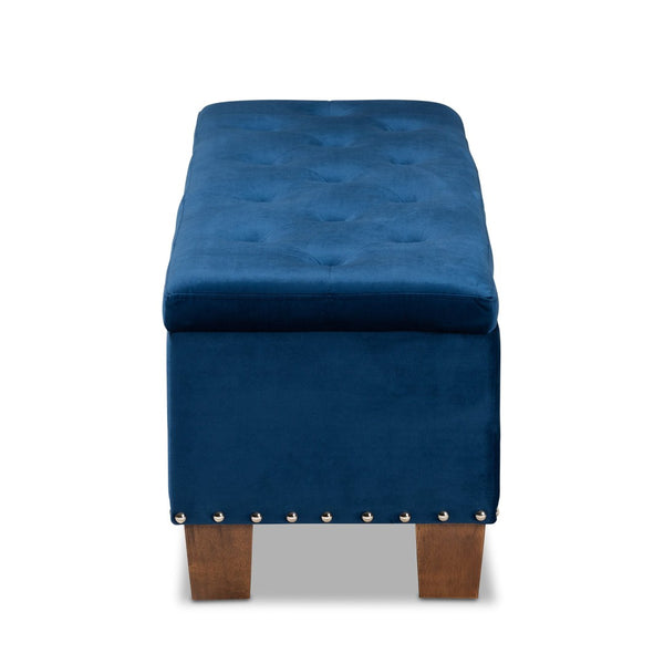 Baxton Studio Baxton Studio Modern Velvet Upholstered Button-Tufted Storage Ottoman Bench with Elegant Design Navy Blue BBT3136-Navy Velvet/Walnut-Otto