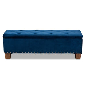 Baxton Studio Baxton Studio Modern Velvet Upholstered Button-Tufted Storage Ottoman Bench with Elegant Design Navy Blue BBT3136-Navy Velvet/Walnut-Otto