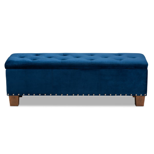 Baxton Studio Baxton Studio Modern Velvet Upholstered Button-Tufted Storage Ottoman Bench with Elegant Design Navy Blue BBT3136-Navy Velvet/Walnut-Otto