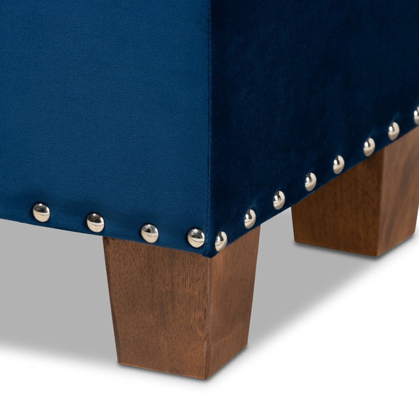 Baxton Studio Baxton Studio Modern Velvet Upholstered Button-Tufted Storage Ottoman Bench with Elegant Design Navy Blue BBT3136-Navy Velvet/Walnut-Otto