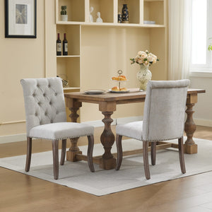 English Elm Upholstered Chenille Tufted Dining Chairs Set of 2 with Curved Wood Legs Club Style Beige W1143P457780