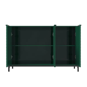 English Elm Modern Green High Gloss 3-Door Cabinet | Stylish Buffet Sideboard with Gold Handles & Sturdy Metal Legs T3609P333083