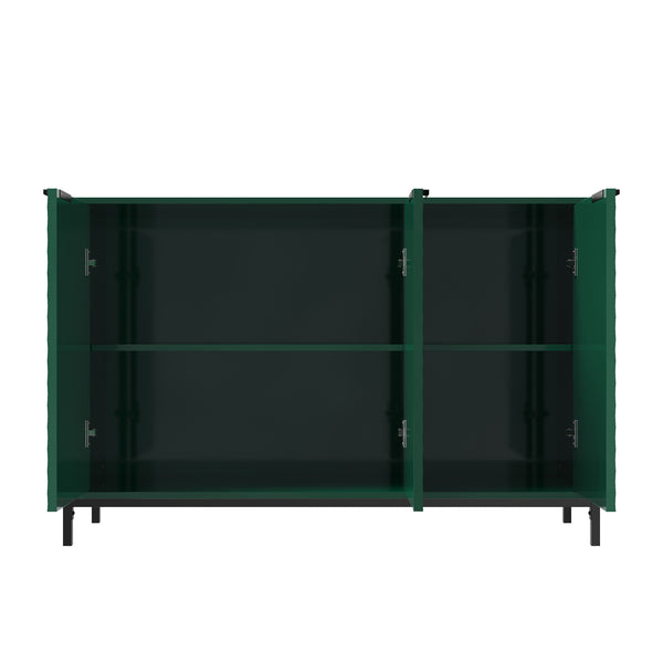 English Elm Modern Green High Gloss 3-Door Cabinet | Stylish Buffet Sideboard with Gold Handles & Sturdy Metal Legs T3609P333083
