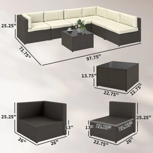 English Elm Modern Outdoor 5 Piece Patio Set with Rocking Chairs Sofa and Ottomans for Backyard T3971S00218