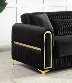 English Elm Ruby Contemporary Sofa Set with Channel Tufting Birch Frame and Gold Steel Legs B009S02247