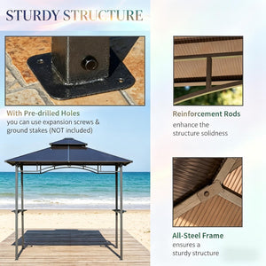 English Elm Outdoor Grill Gazebo with Polycarbonate Roof Steel Frame and Built-in Side Shelves T3971S00238