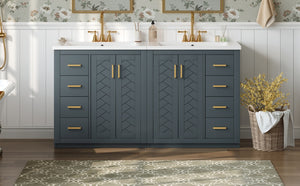 English Elm 60'' Bathroom Vanity Set With Ceramic Sink - Stylish Solid Wood Frame, Soft-Closing Drawers & Doors N710SS00001C