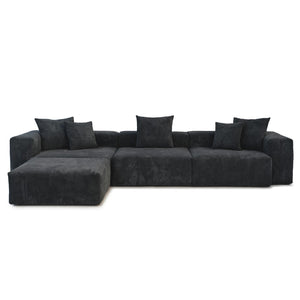 English Elm Pixel Modern Modular Sofa - Stylish Black Corduroy L-Shaped Sectional 4-Seater For Versatile Comfort B341S00024-GIGA