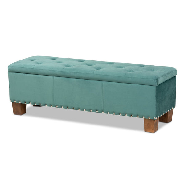 Baxton Studio Baxton Studio Modern Velvet Upholstered Button-Tufted Storage Ottoman Bench with Elegant Design Teal Blue BBT3136-Teal Velvet/Walnut-Otto