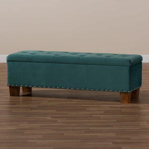 Baxton Studio Baxton Studio Modern Velvet Upholstered Button-Tufted Storage Ottoman Bench with Elegant Design Teal Blue BBT3136-Teal Velvet/Walnut-Otto