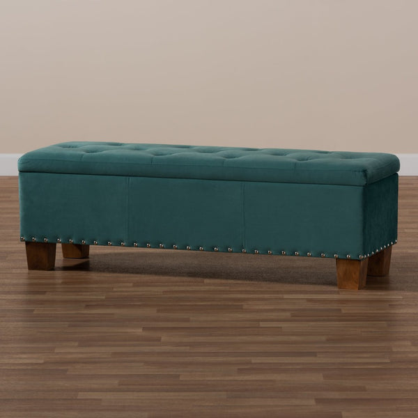 Baxton Studio Baxton Studio Modern Velvet Upholstered Button-Tufted Storage Ottoman Bench with Elegant Design Teal Blue BBT3136-Teal Velvet/Walnut-Otto